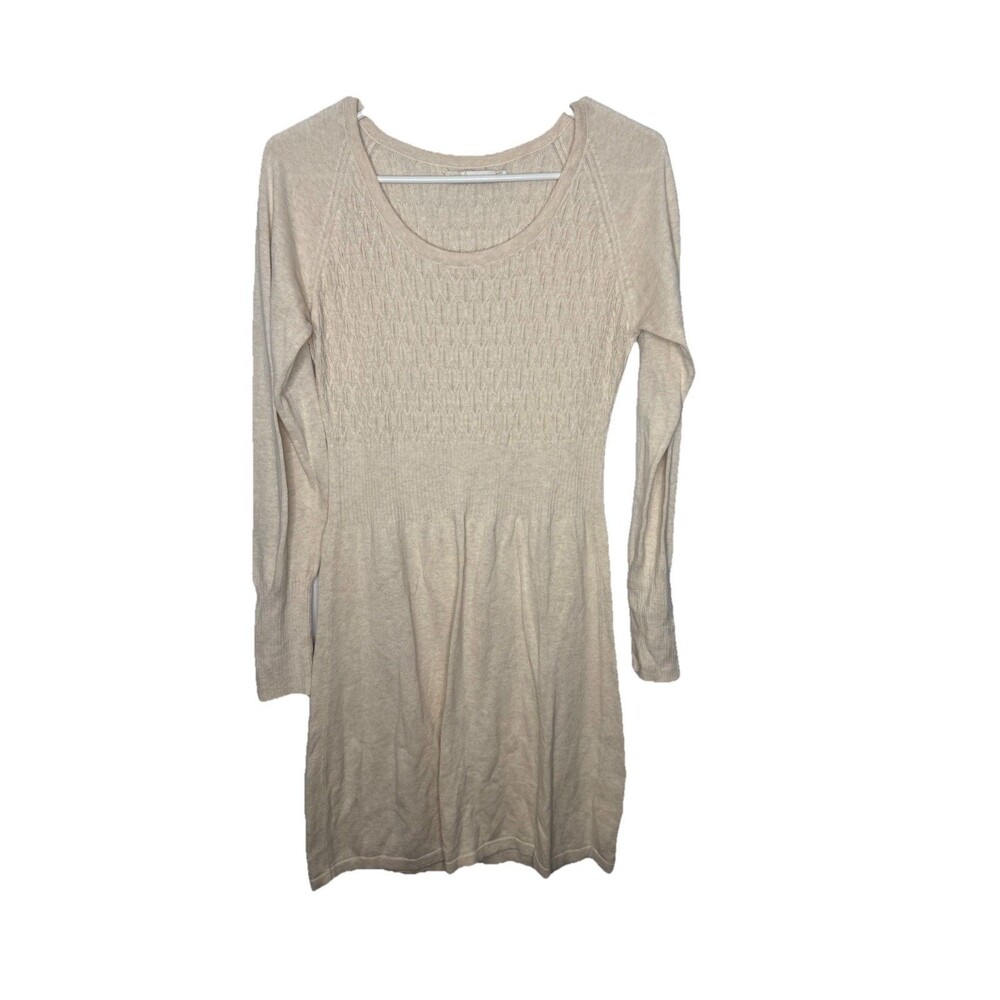 prAna Dress SMALL Zora Sweater Fit & Flare Long Sleeve Organic Cotton IVORY LOGO
